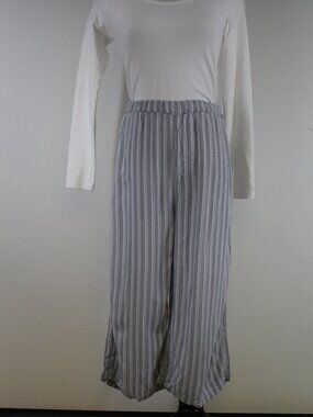 American Eagle Striped Cropped Pants Blue White Elastic Waist Pockets S